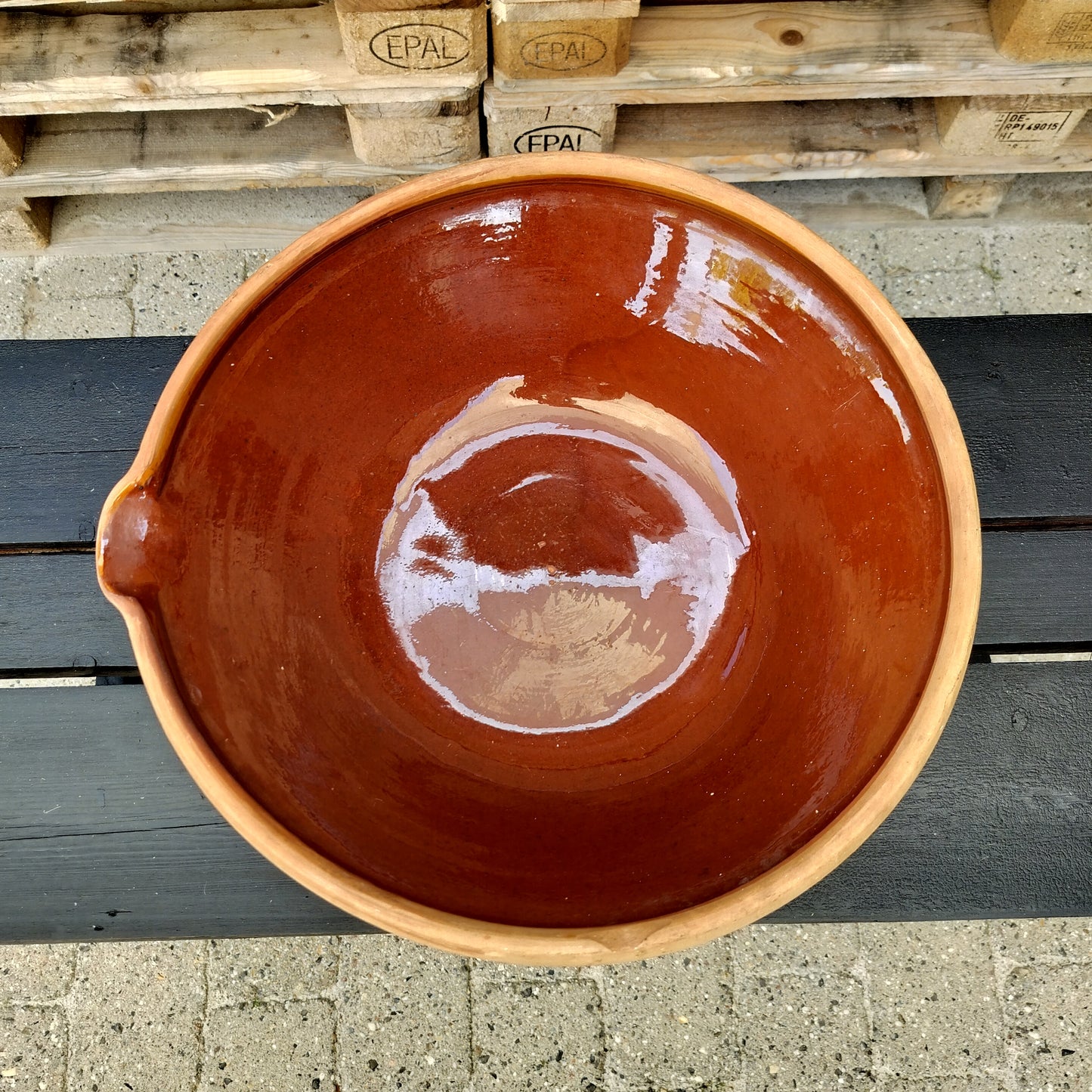 Secondhand - Stort lerfad, Ø 40/42 x H 14,5 cm