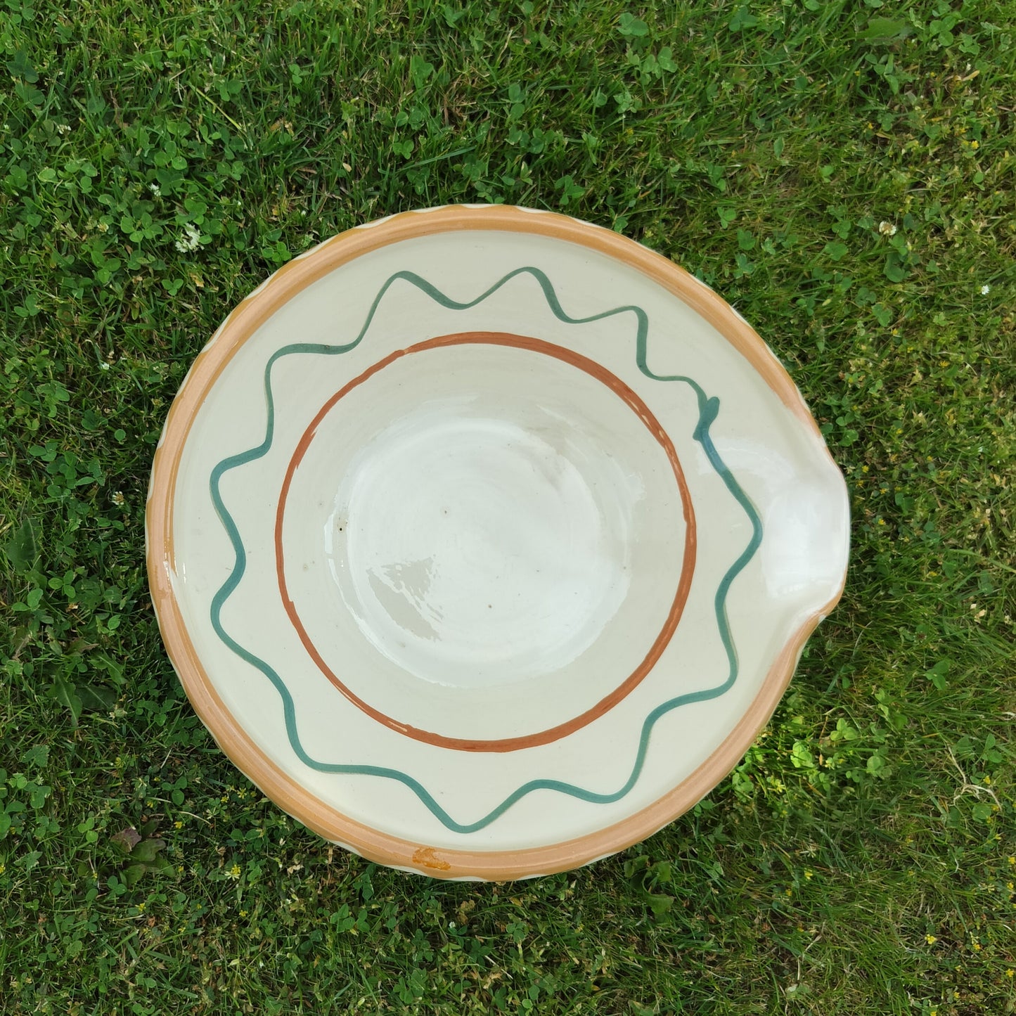 Secondhand - Lerfad Ø 31,5/34 cm x H 11,5 cm glaseret indvendig og udvendig