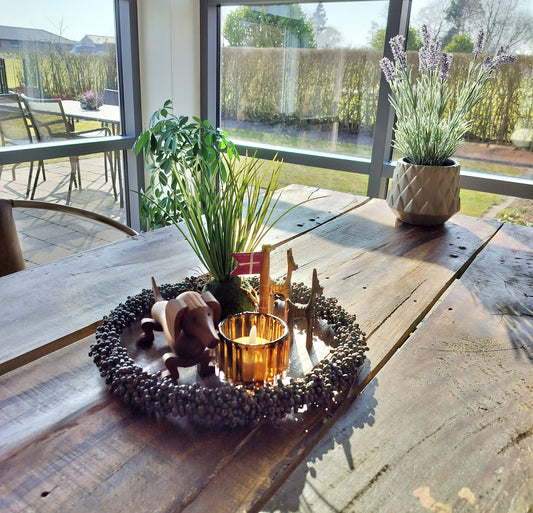 Ib Laursen - krans af håndlavede mørkegrå træperler Ø 34 cm