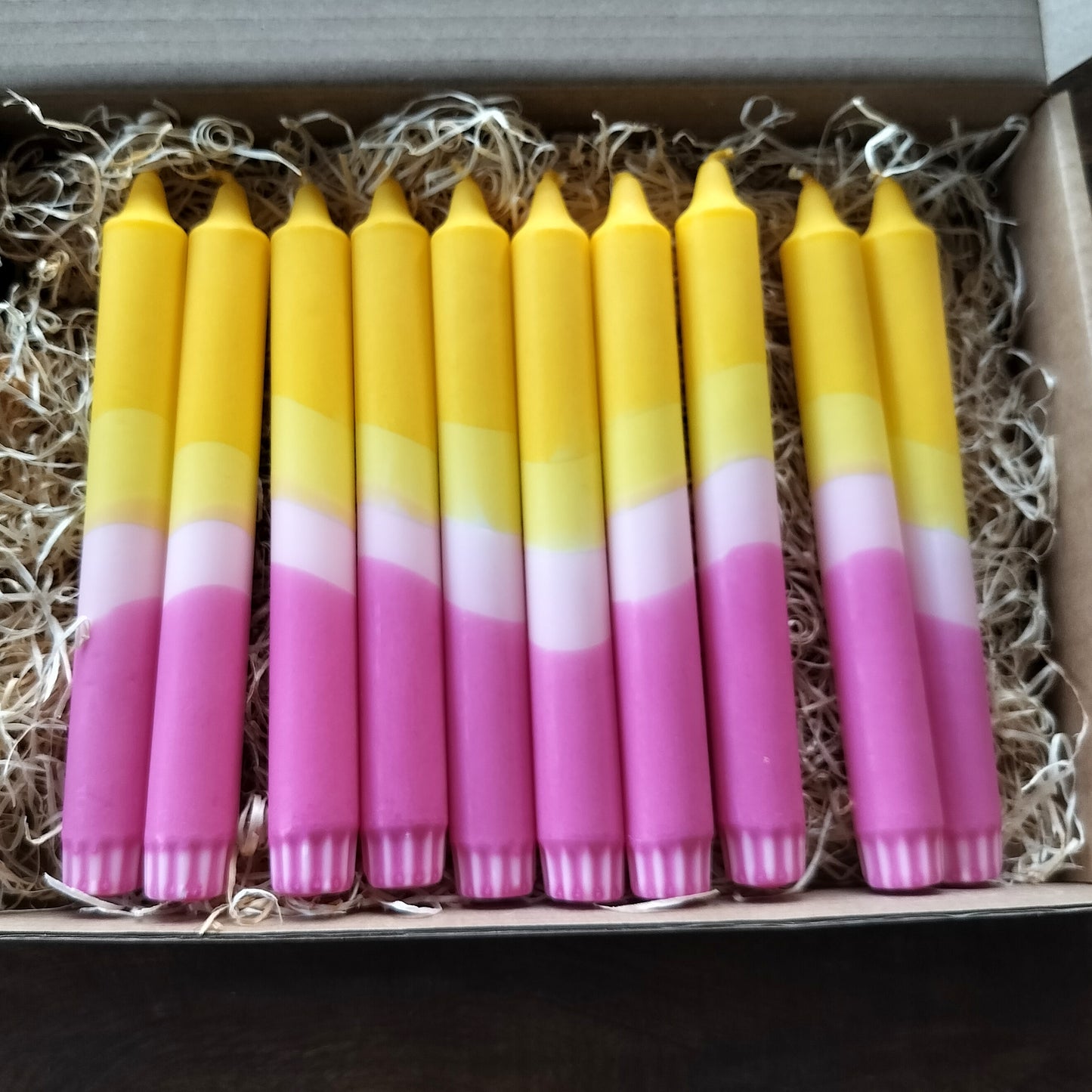 Stearinlys dip dye i gule og rosa nuancer - sæt à 2 stk