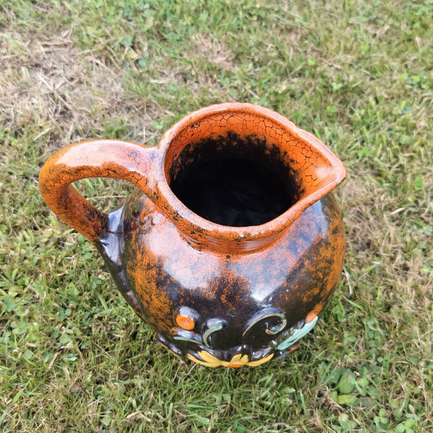 Secondhand - Kande/vase med blomster motiver H 26,5 cm