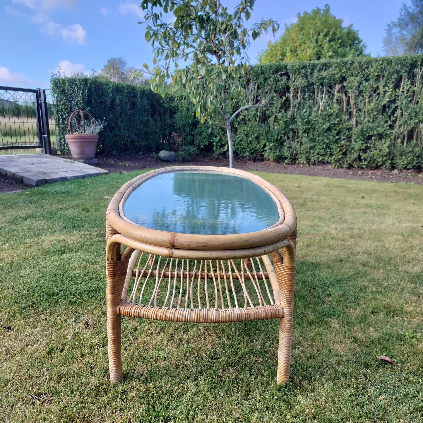 Secondhand - Ovalt bambus sofabord med flethylde