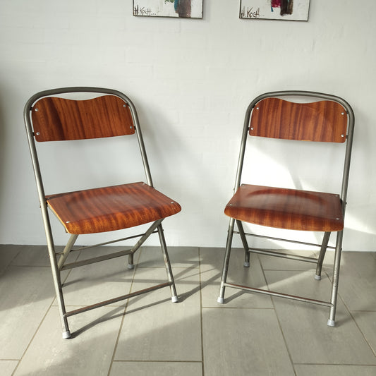 Secondhand - 2 stk. klapstole jernstel med teaktræs (finér) sæde og ryglæn