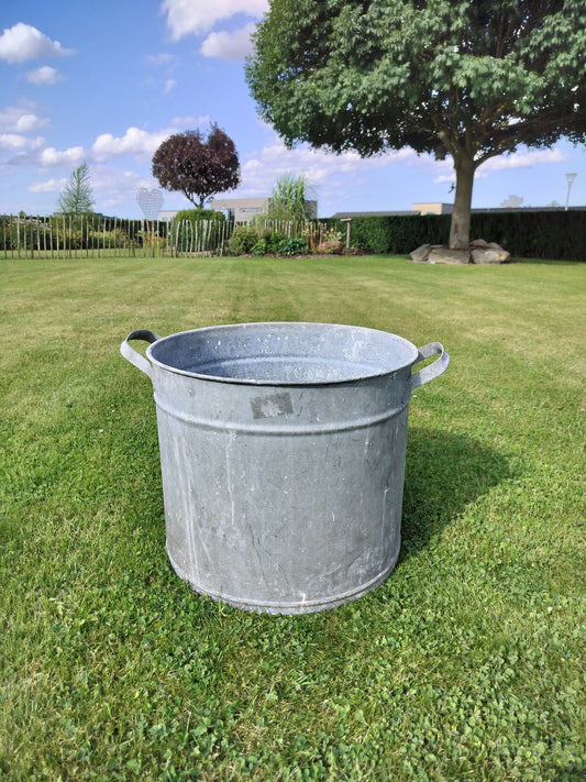 Secondhand - Stor gammel zink spand Ø 41/42 x H 35,5 cm
