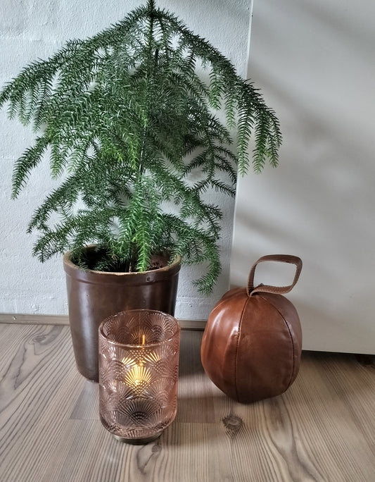 Dørstopper rund med håndtag i cognacfarve