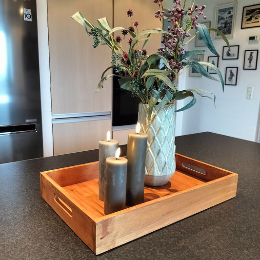 Teak bakke med håndtag L 45 x D 30 x H 6,5 cm