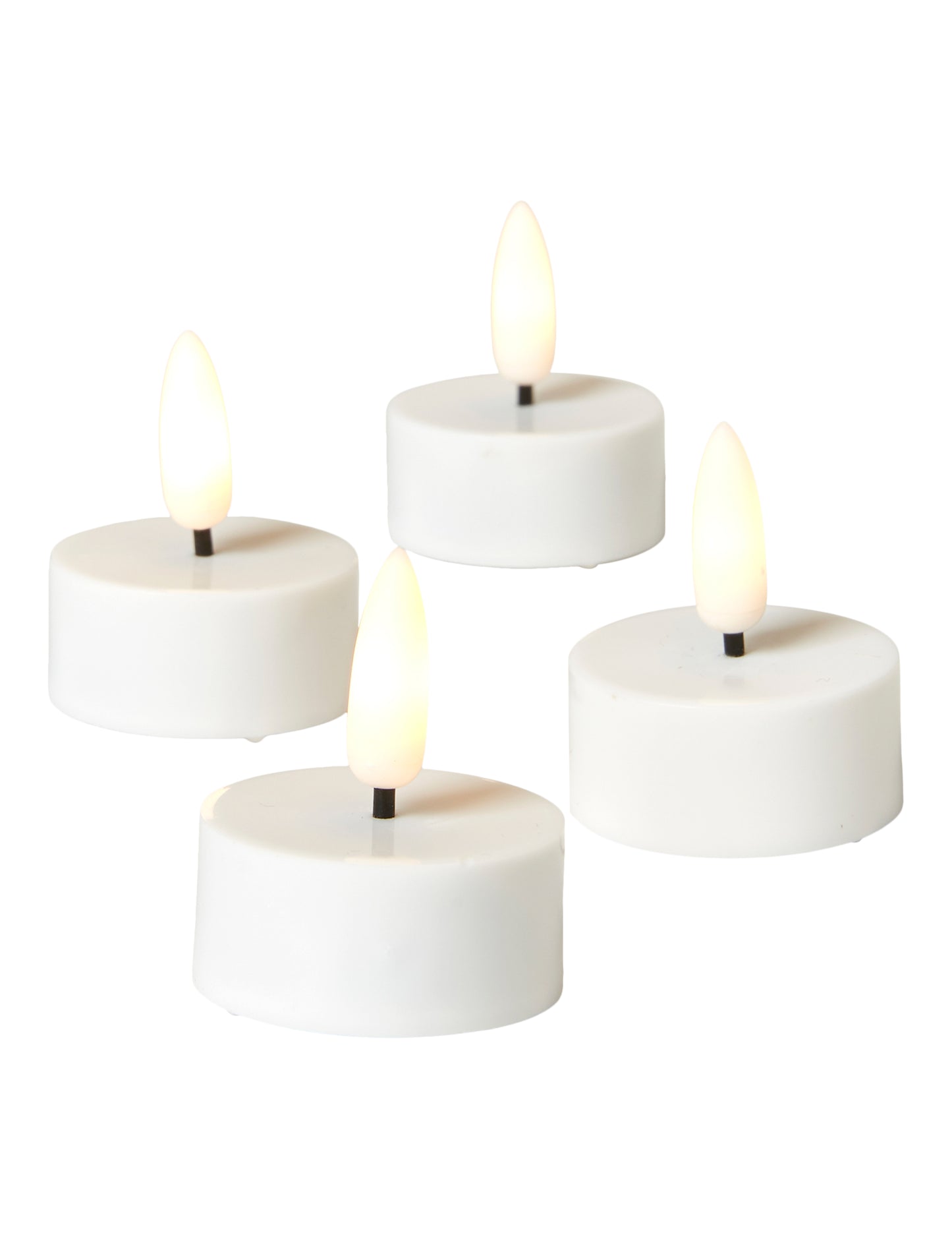 LED fyrfadslys sæt m. 4 stk, 3D flamme - Hvid