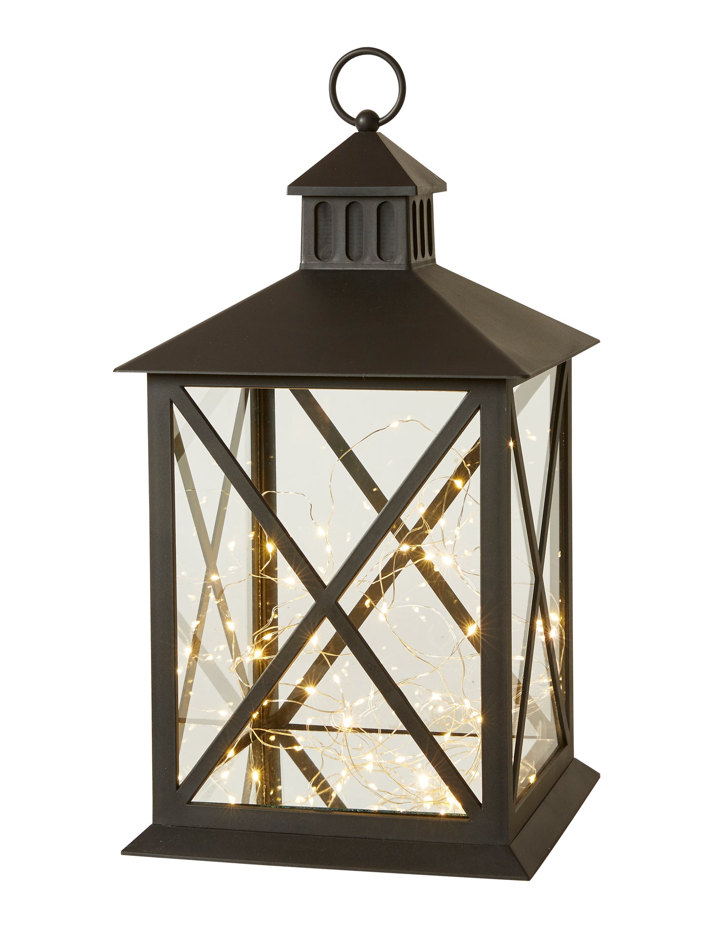 Sort lanterne med LED wirelys 23x23x40 cm