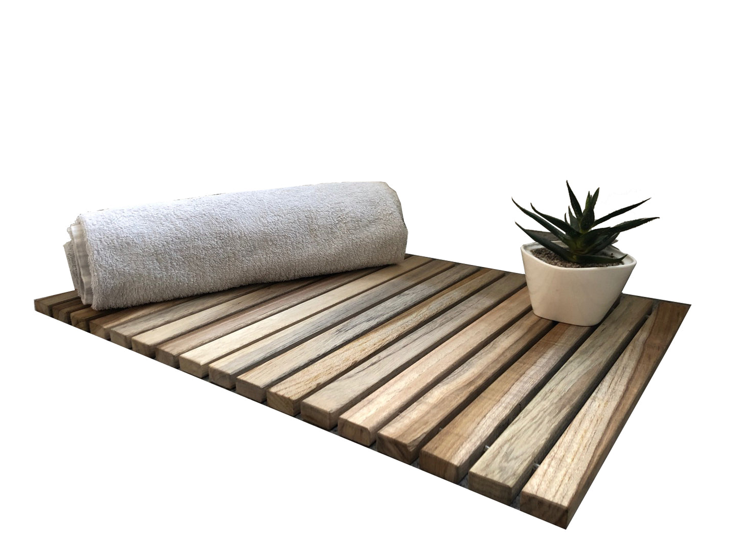 Teak bademåtte 40x60cm - kan rulles sammen