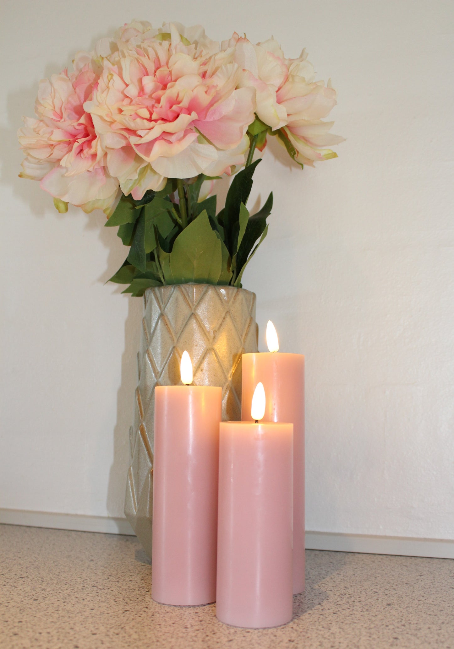 LED bloklys - sæt med 3 stk rosa farvet bloklys Ø5 cm