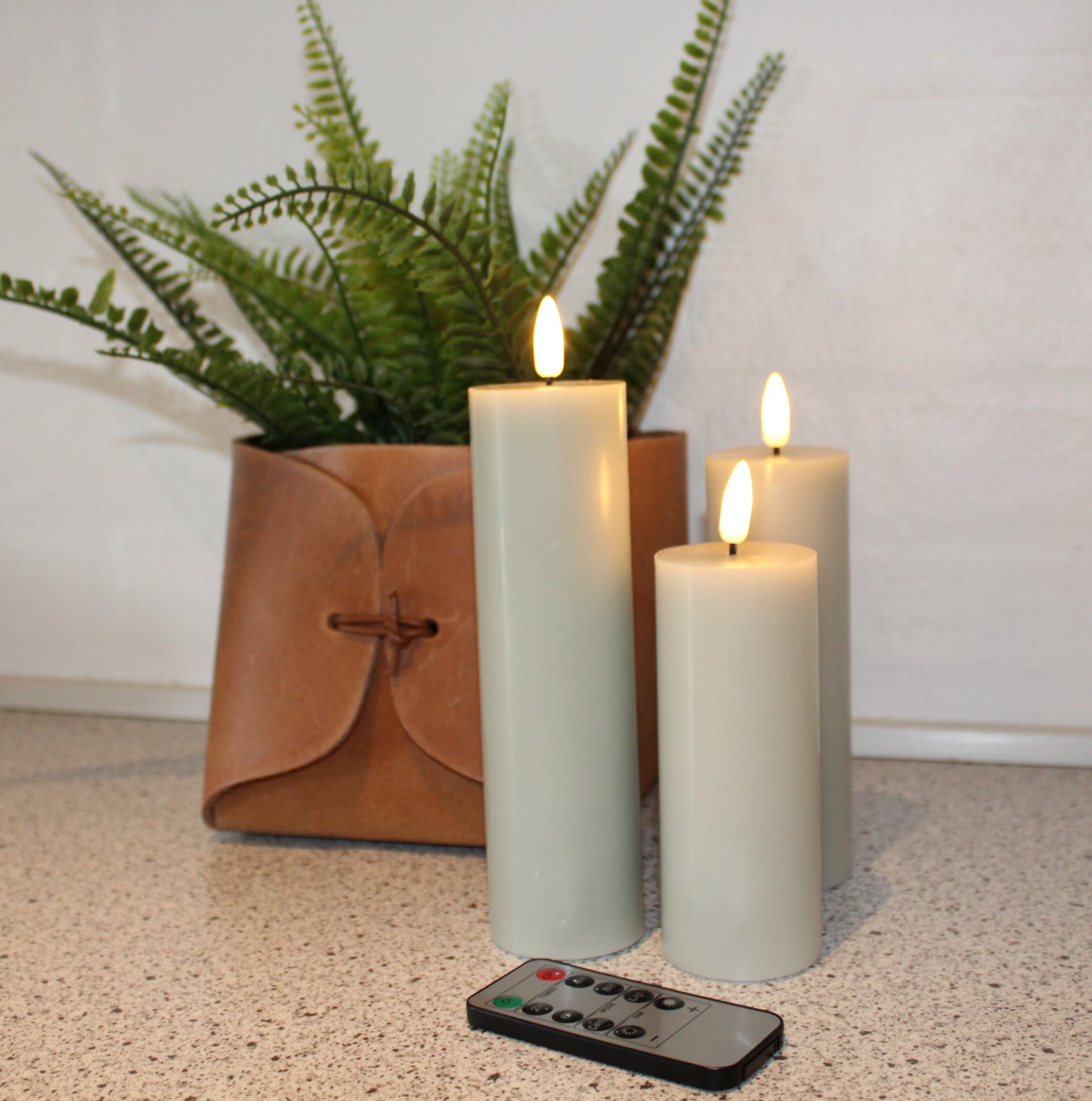 LED bloklys - sæt med 3 stk Mint farvet bloklys Ø5 cm