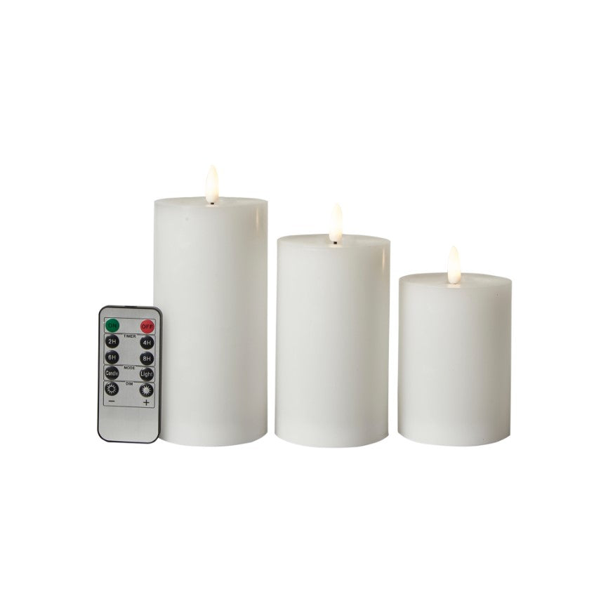 LED bloklys - sæt med 3 bloklys Ø 7,5 cm, hvide