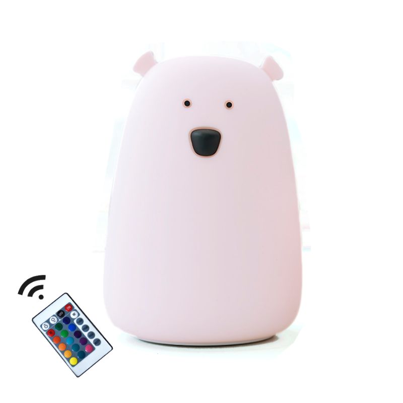 OUTLET - Rabbit & friends silikone LED lampe med fjernbetjening, bjørn - rosa