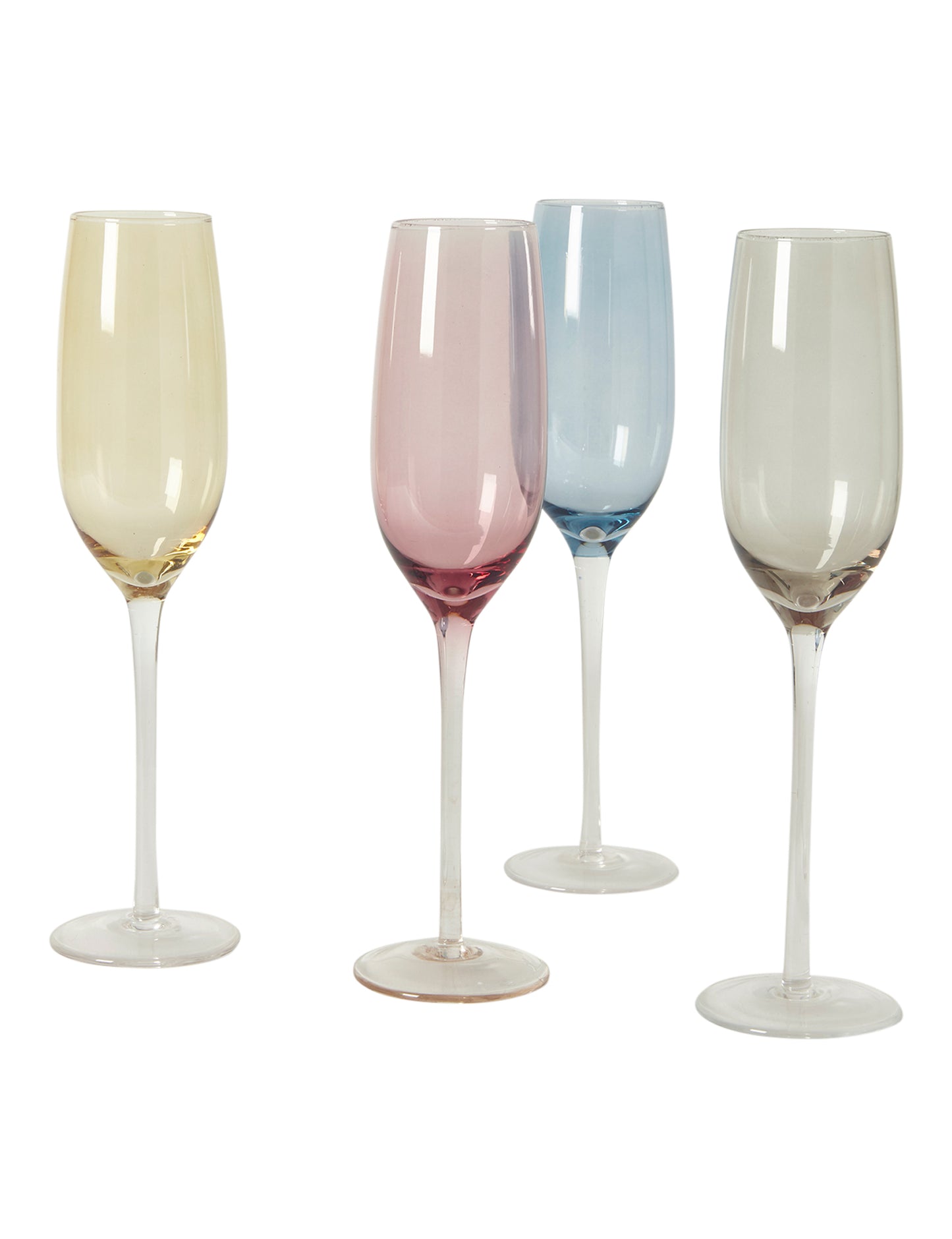 Champagne glas 20cl - sæt á 4 stk. indfarvet ass. farver.