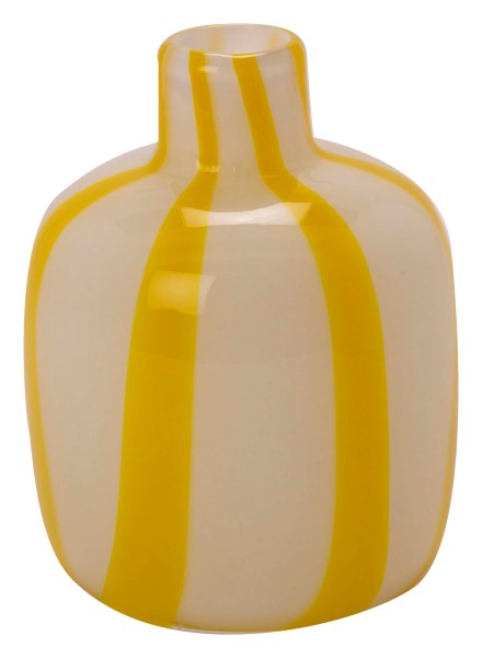 glasvase fra Au Maison med gul og hvid stribet design, måler Ø 13,8 x H 17 cm