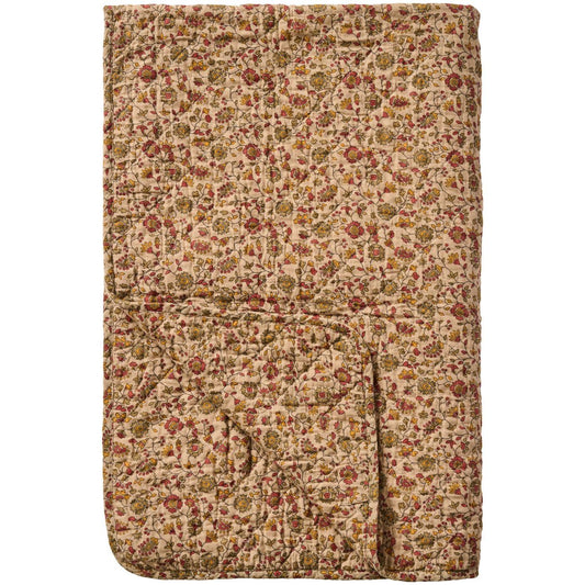Ib Laursen - Quilt brun med røde, orange og grå blomsterranker 130 x 180 cm