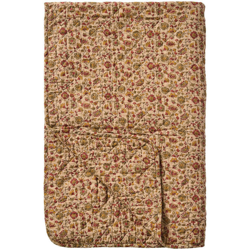 Ib Laursen - Quilt brun med røde, orange og grå blomsterranker 130 x 180 cm