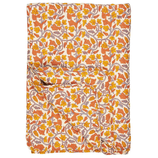 Ib Laursen - Quilt naturfarvet med grå, gule og orange vinranker 130 x 180 cm