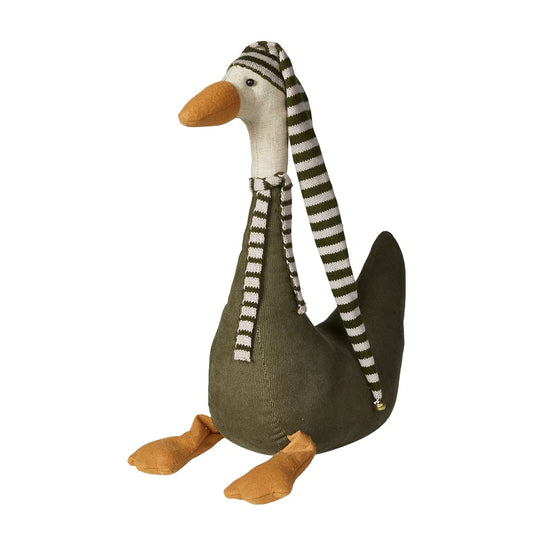 Gytha Gås grøn krop og stribet natur/grøn nissehue og tørklæde H 43 cm