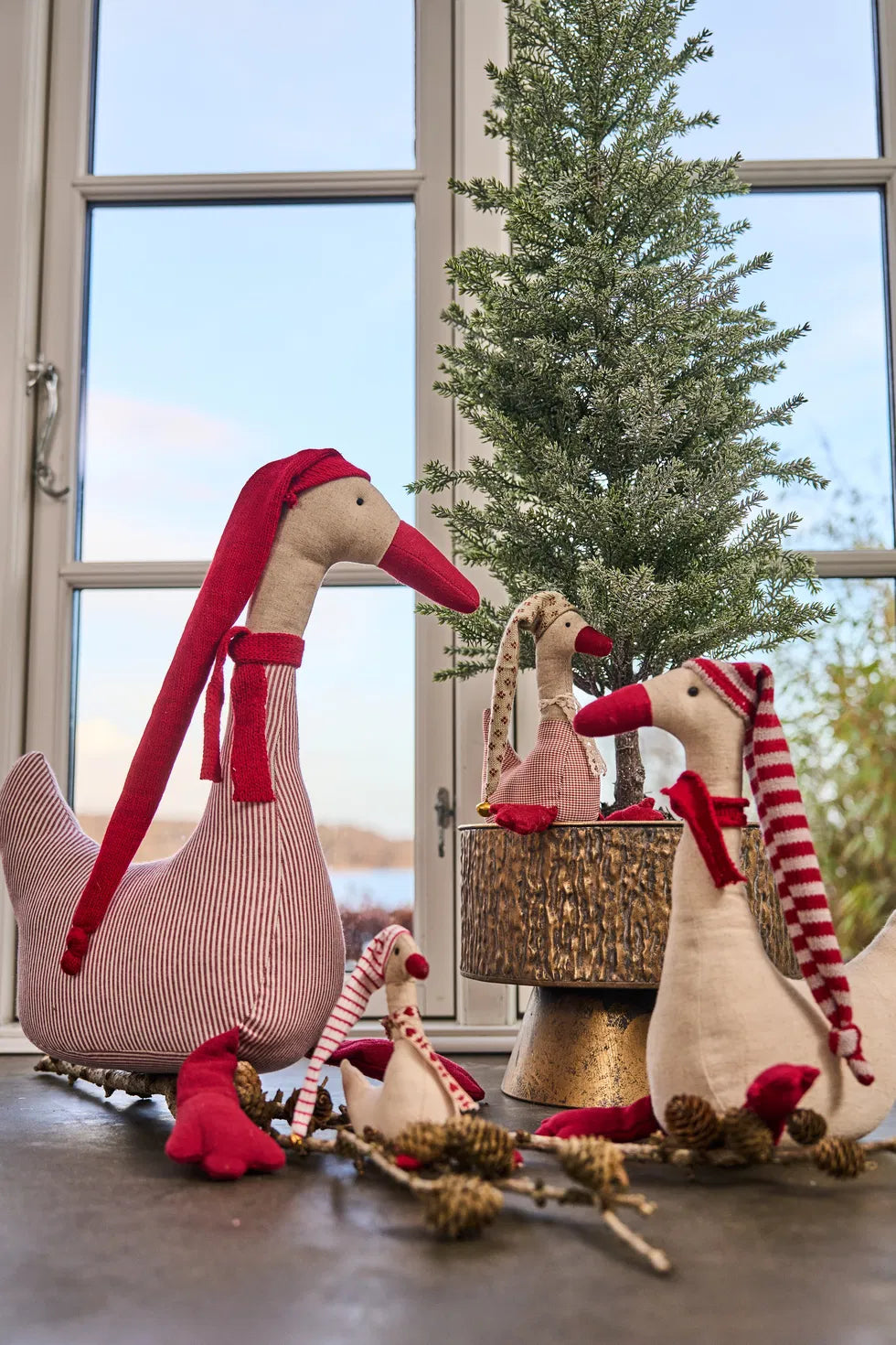 Gythe gæs i forskellige farver og størrelser