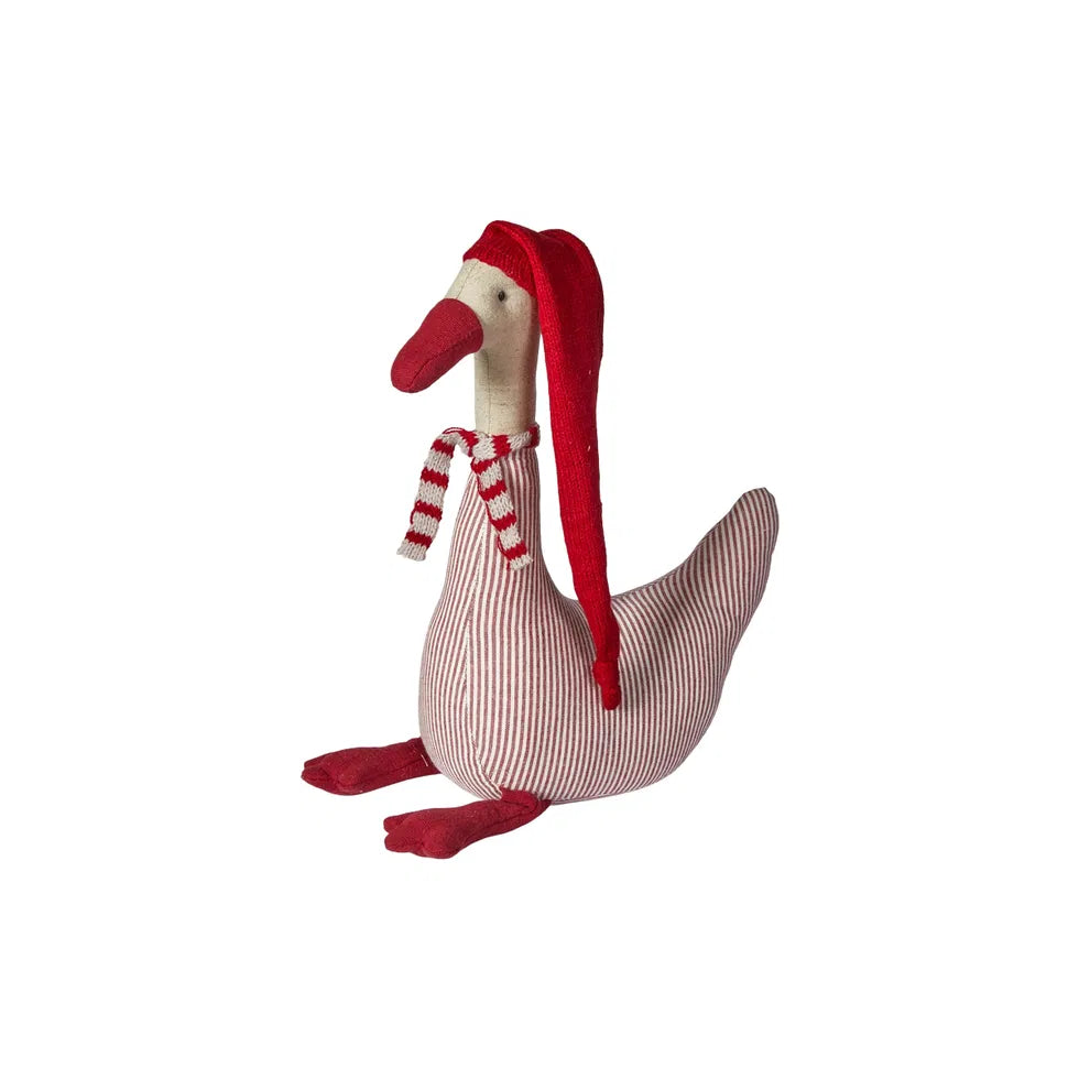 Gytha Gås stribet krop med rød nissehue og stribet tørklæde H 30 cm