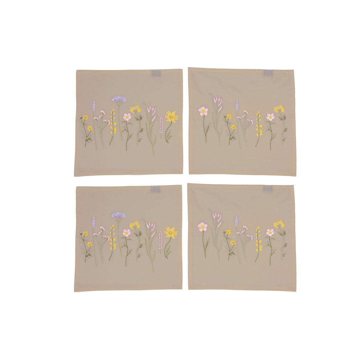 Stofservietter 4 stk. broderet med blomster 40 x 40 cm