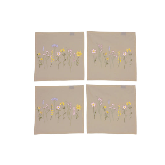 Stofservietter 4 stk. broderet med blomster 40 x 40 cm