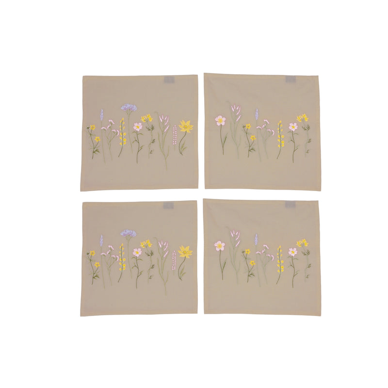 Stofservietter 4 stk. broderet med blomster 40 x 40 cm