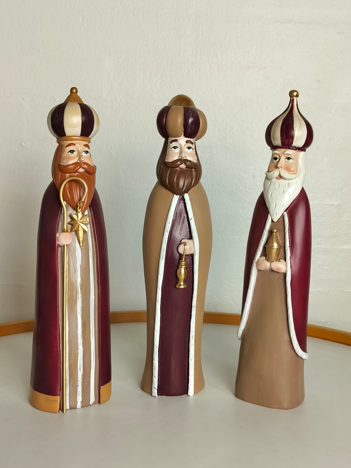 De 3 vise mænd figurer H 30 cm, bordeaux, 3 stk. (hellig 3 konger)