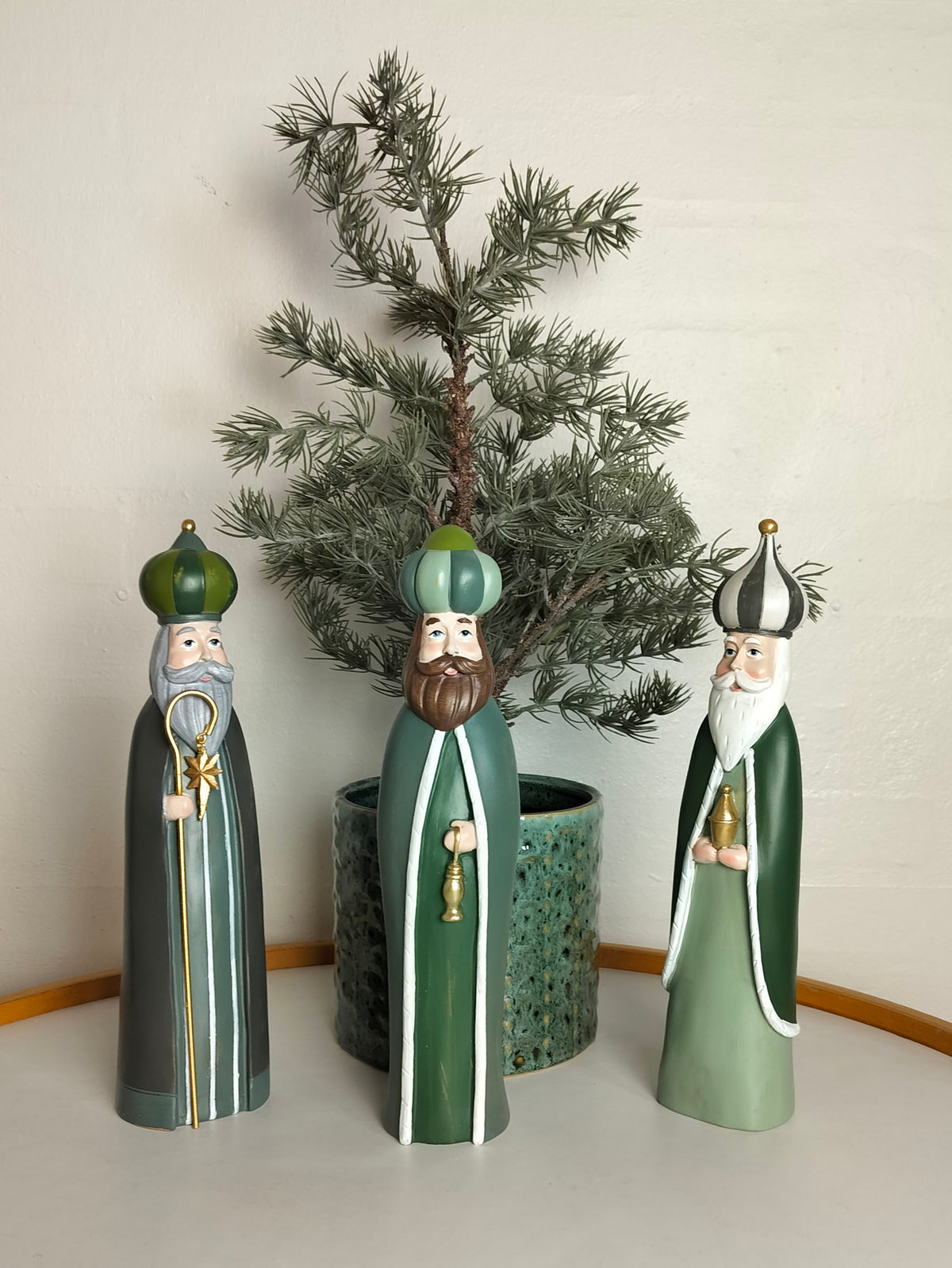 De 3 vise mænd figurer H 30 cm, grøn, 3 stk. (hellig 3 konger)