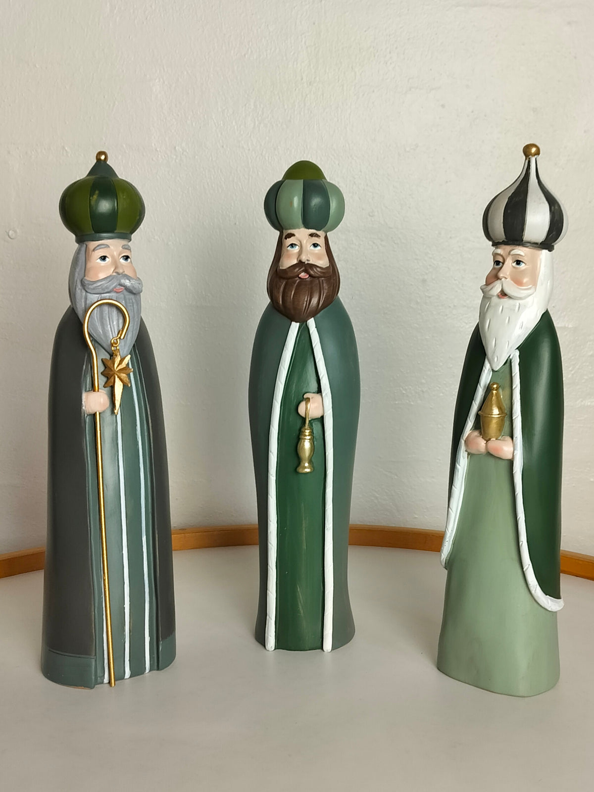 De 3 vise mænd figurer H 30 cm, grøn, 3 stk. (hellig 3 konger)