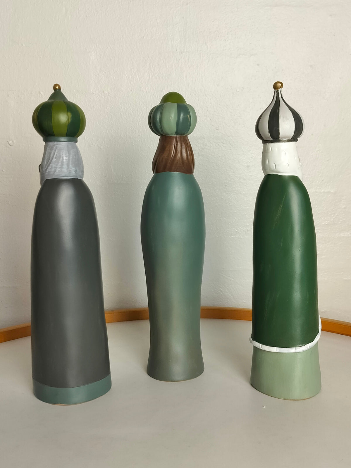 De 3 vise mænd figurer H 30 cm, grøn, 3 stk. (hellig 3 konger)