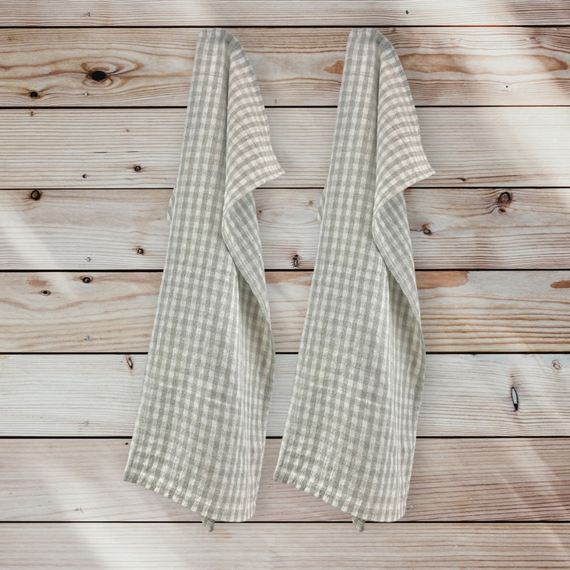 bySKAGEN - Viskestykker 2 stk. Gingham ternet i sand/hvid 50 x 70 cm