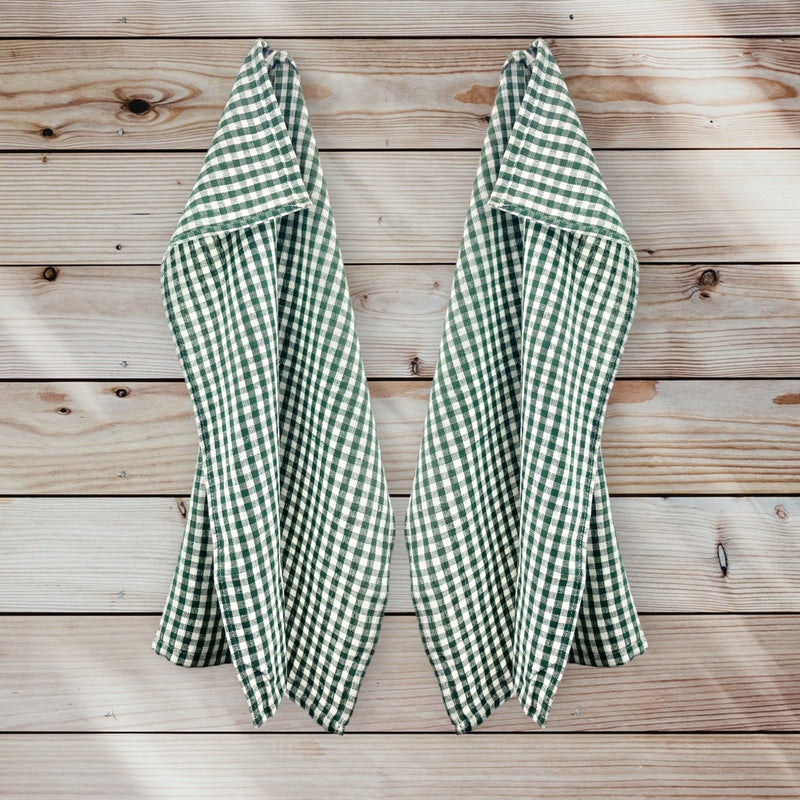bySKAGEN - Viskestykker 2 stk. Gingham ternet i mørkegrøn/hvid 50 x 70 cm