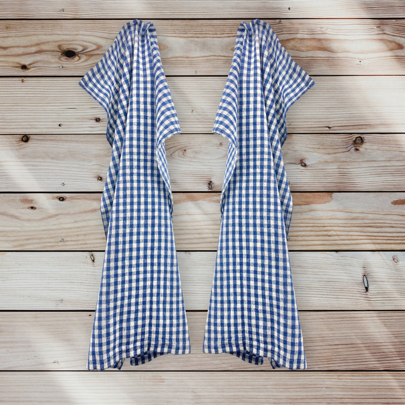 bySKAGEN - Viskestykke 2 stk. Gingham ternet i blå/hvid 50 x 70 cm