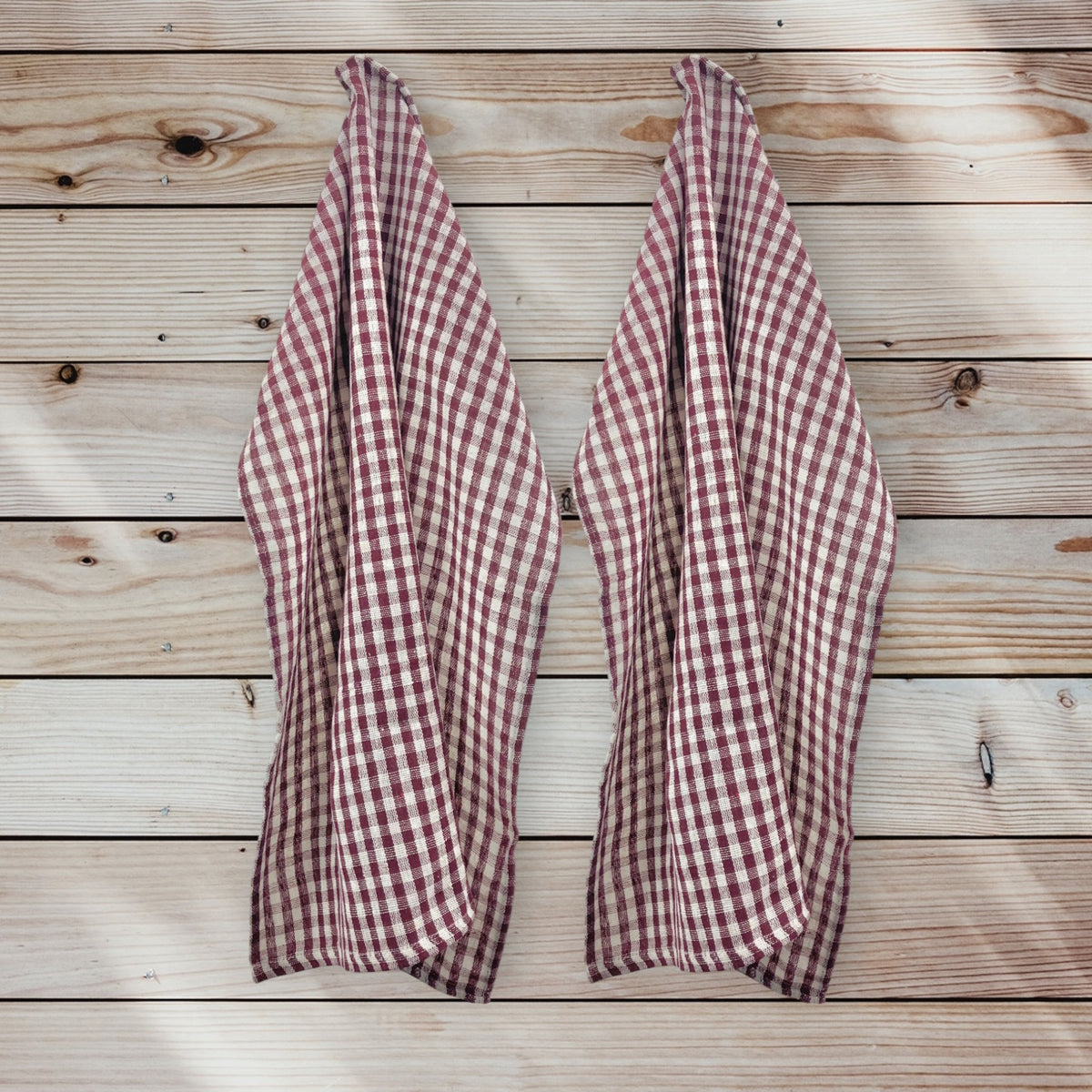 bySKAGEN - Viskestykke 2 stk. Gingham ternet i mørkerød/hvid 50 x 70 cm