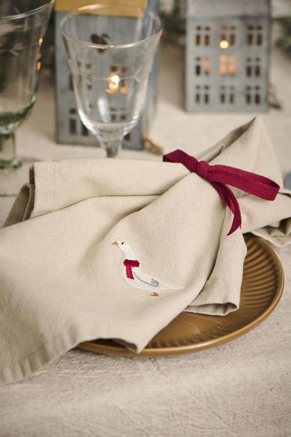Ib Laursen - Stofservietter 2 stk. Tradition med gås hørfarvet