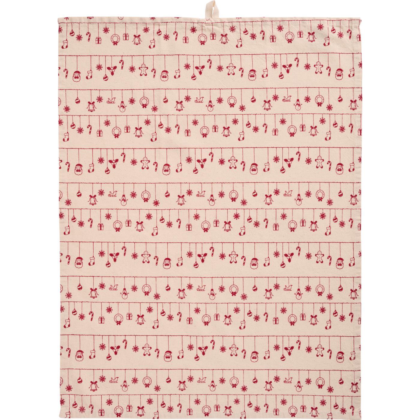 Ib Laursen - Hollie viskestykker 2 stk. i natur med rødt julepynt på snore 50 x 70 cm