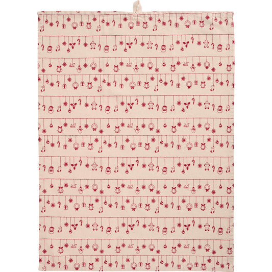 Ib Laursen - Hollie viskestykker 2 stk. i natur med rødt julepynt på snore 50 x 70 cm