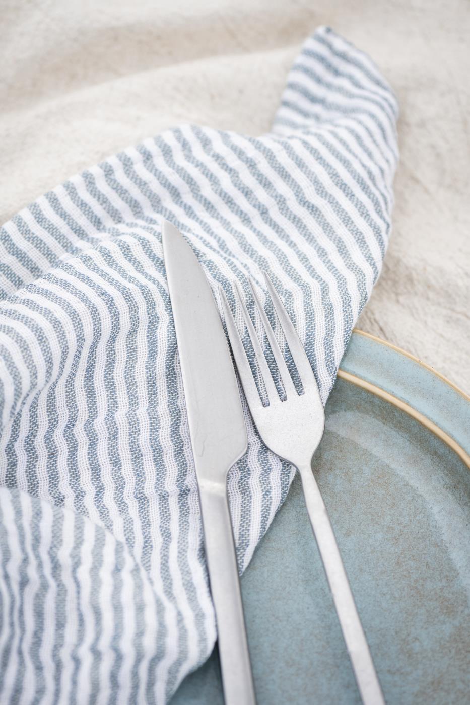 Ib Laursen - Stofserviet 4 stk. dobbeltvævet lyseblå/hvidstribet