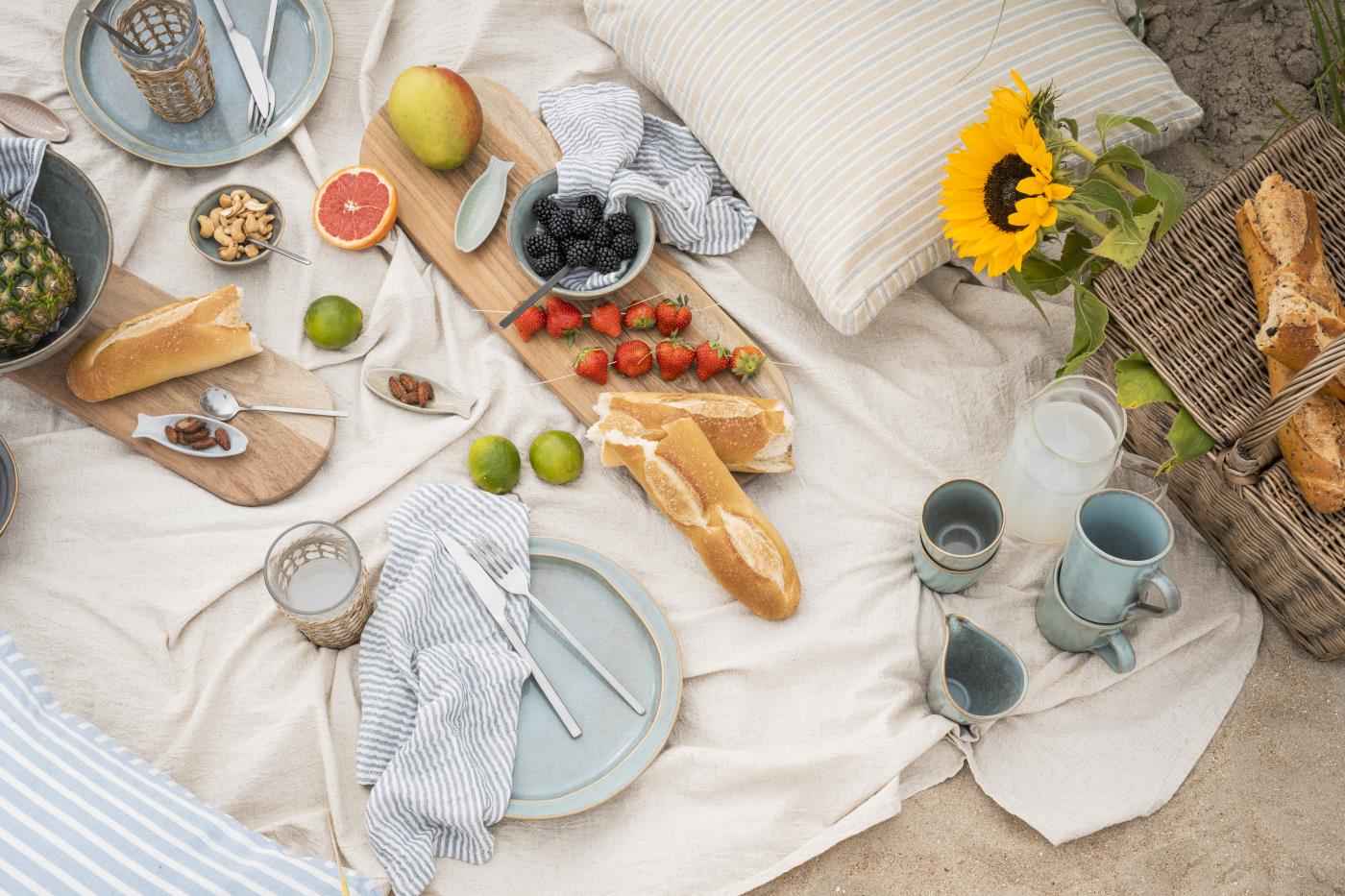 Ib Laursen - Stofserviet 4 stk. dobbeltvævet lyseblå/hvidstribet