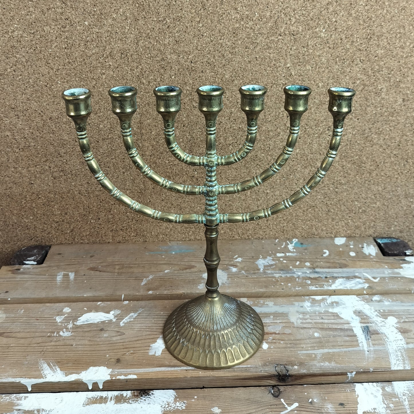 Secondhand - 7-armet messing lysestage til stagelys, reuse1045-1