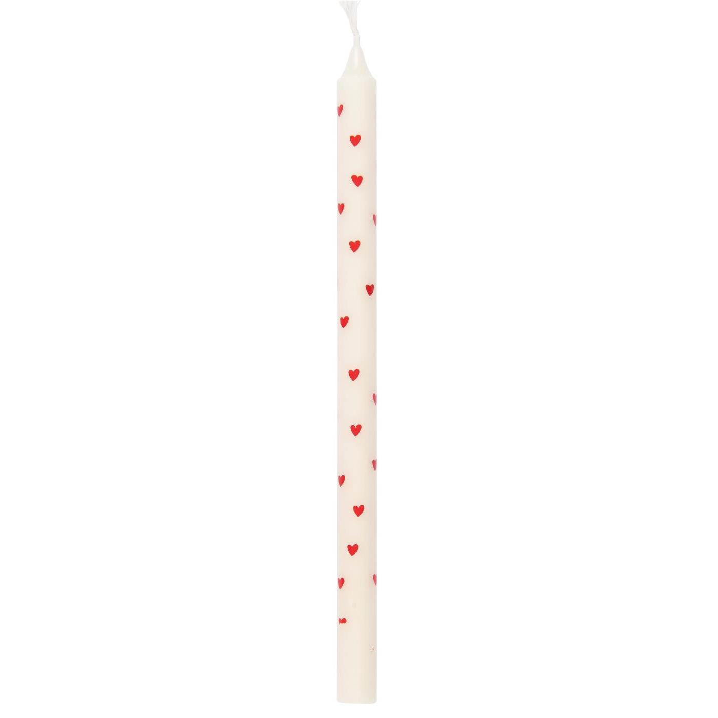 Ib Laursen - 10 stk. Kertelys med røde hjerter Ø 1,3 x H 20 cm