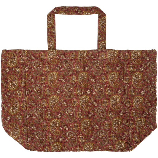 Quiltet taske Rosa med grøn, grå og mørk rosa paisley mønster