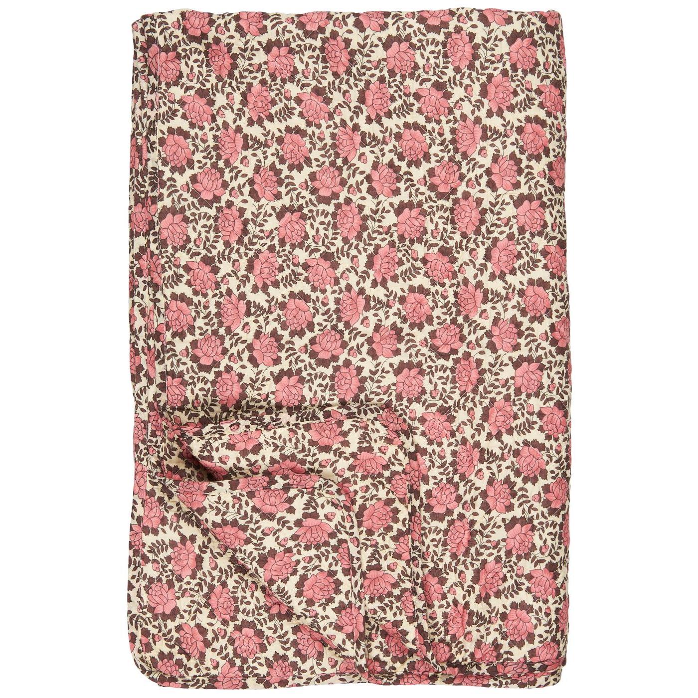 Ib Laursen - Quilt naturfarvet med rosa og brunt blomstermønster