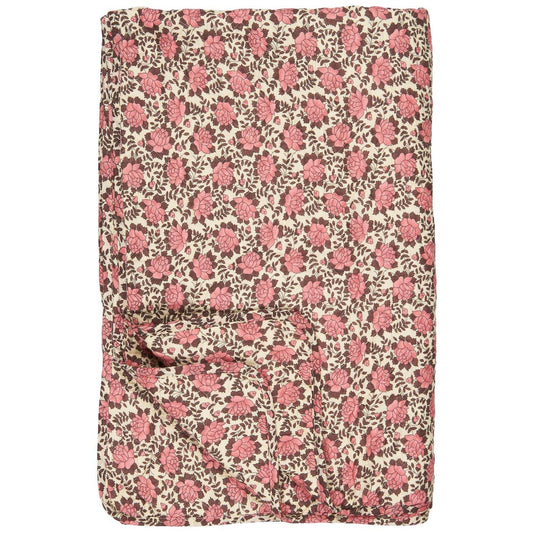 Ib Laursen - Quilt naturfarvet med rosa og brunt blomstermønster