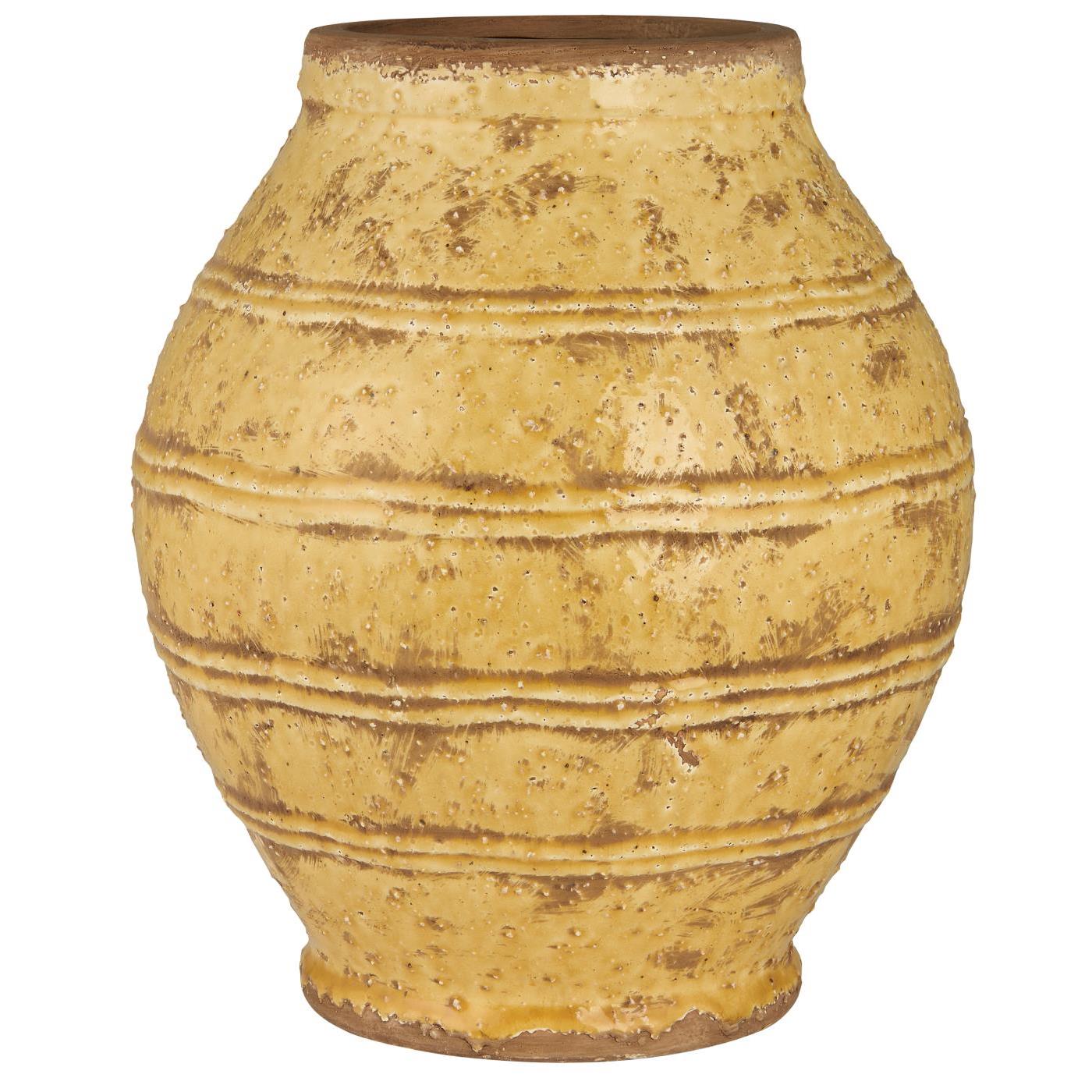 Krukke med riller rustik og gul Ø 25 x H 29 cm