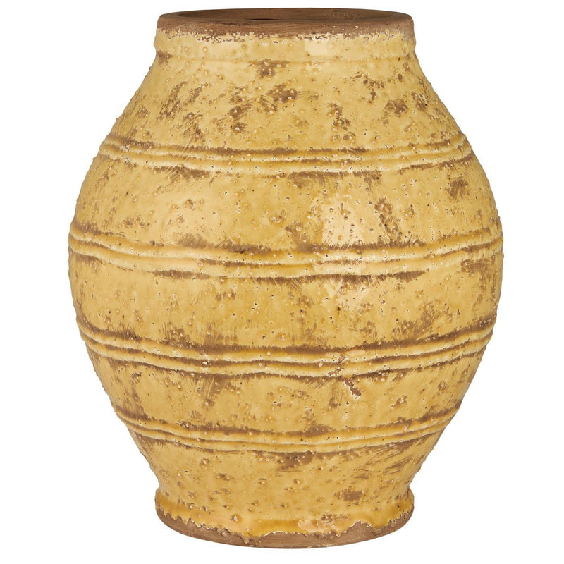 Krukke med riller rustik og gul Ø 25 x H 29 cm