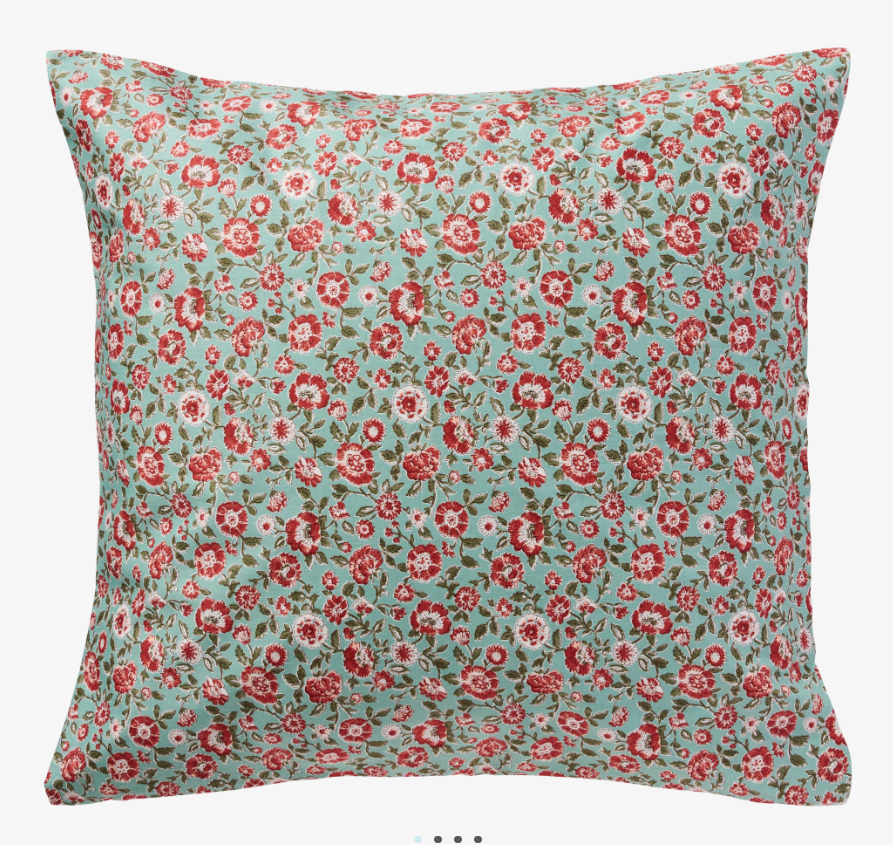 Pudebetræk blågrøn med rustfarvede blomster 60 x 60 cm
