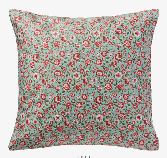 Pudebetræk blågrøn med rustfarvede blomster 60 x 60 cm